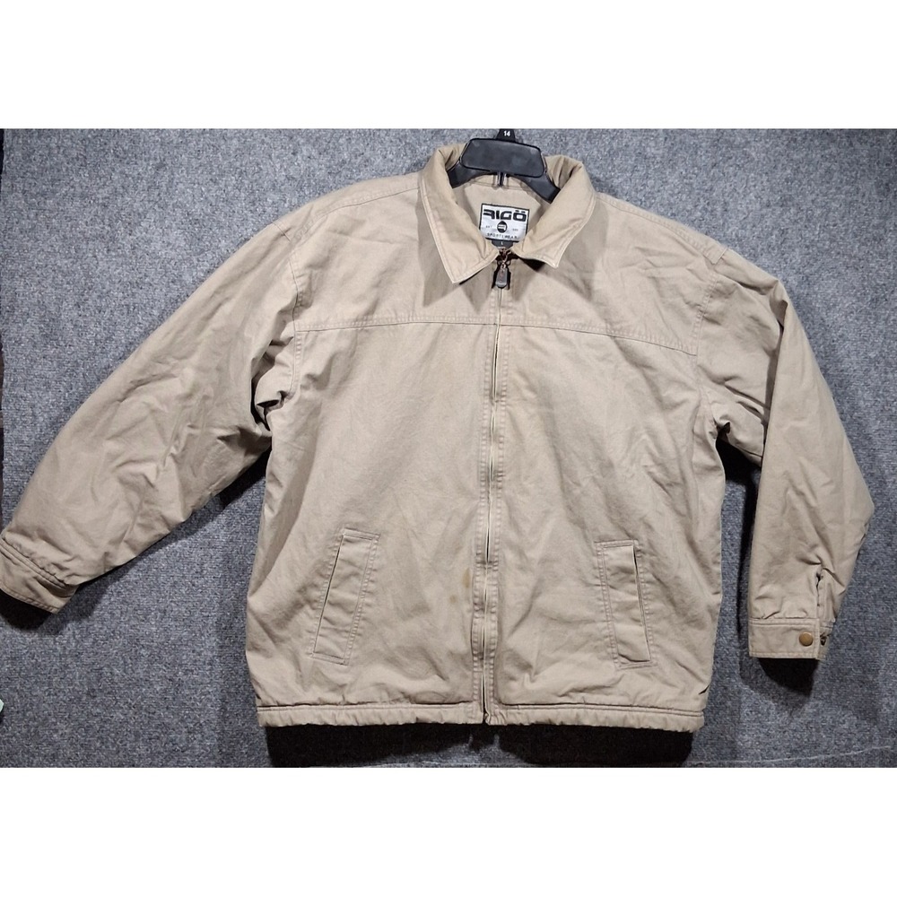 Rigo Sportswear Mens Tan Khaki 100% Cotton Canvas Full Zip Work Jacket Large